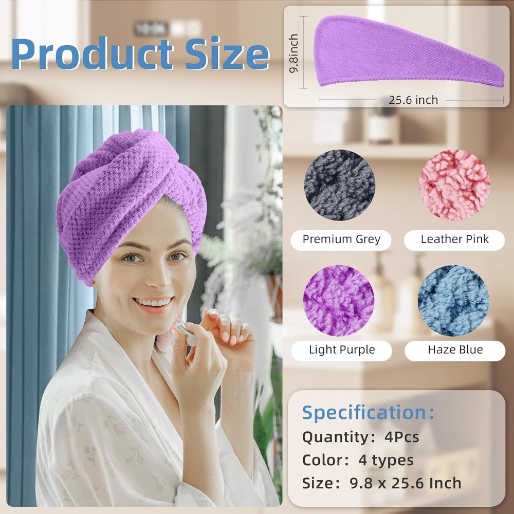 Microfiber Hair Towel Wrap 4 P - Hair Care For Curly Dry Hair ulasan dan harga